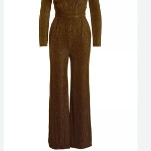 Elegant Glitter V-Neck Jumpsuit - Black and Gold
